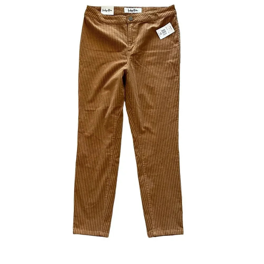 Indigo Rein Women's Striped Corduroy Cropped Ankle Pants High Rise Tan‎ Size 13